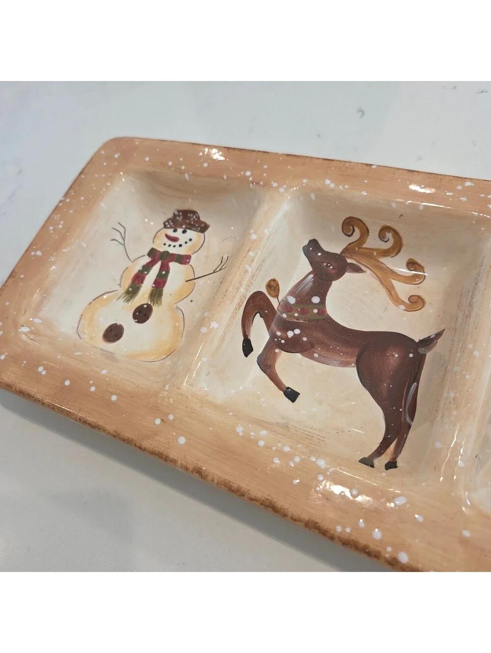 Hand-Painted Ceramic Christmas Snack Tray with Santa, Reindeer, Snowman, and Fir